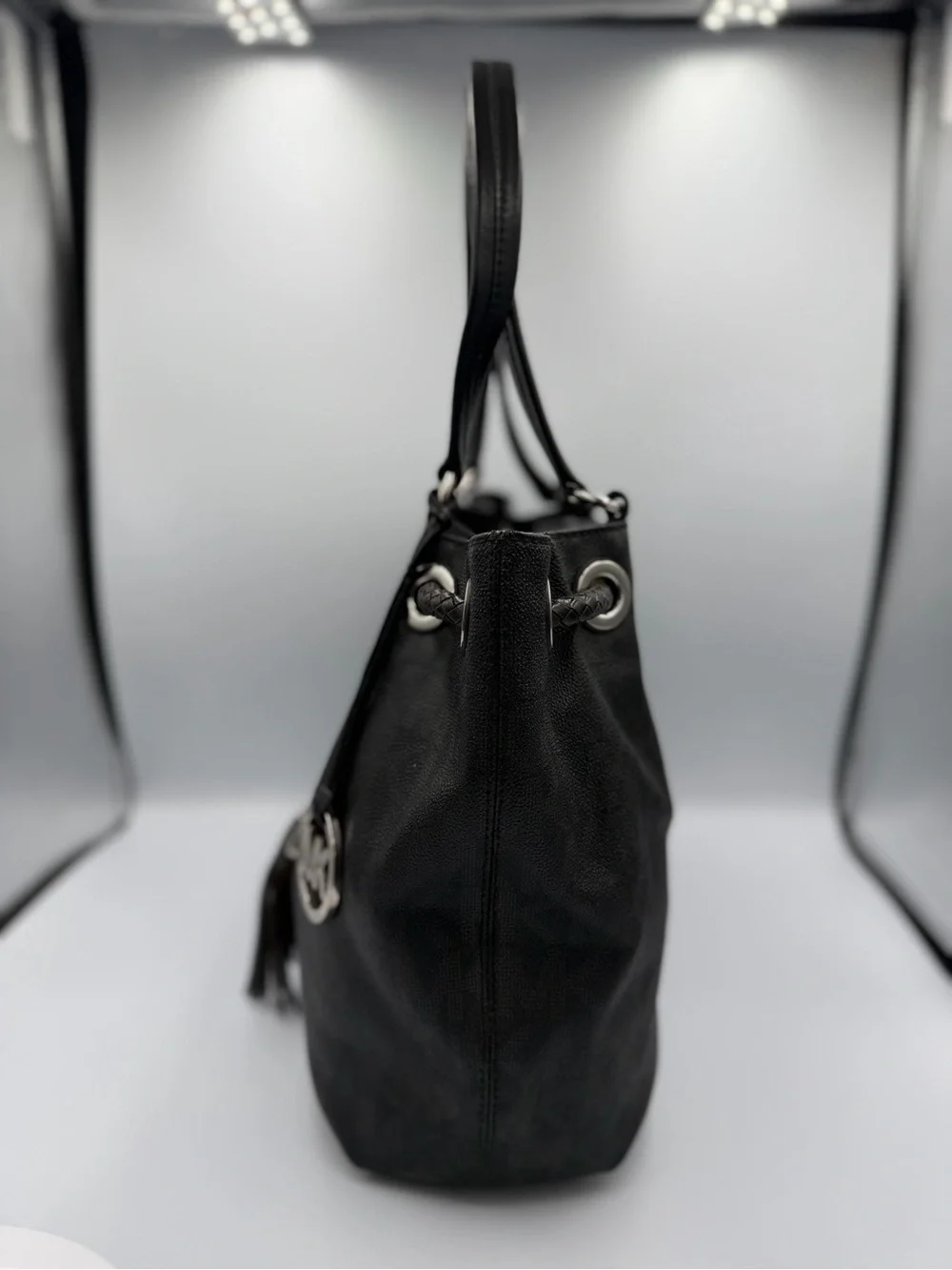 Michael Kors Black Shoulder Drawstring Tote with Tassel  and Wallet (pre owned)